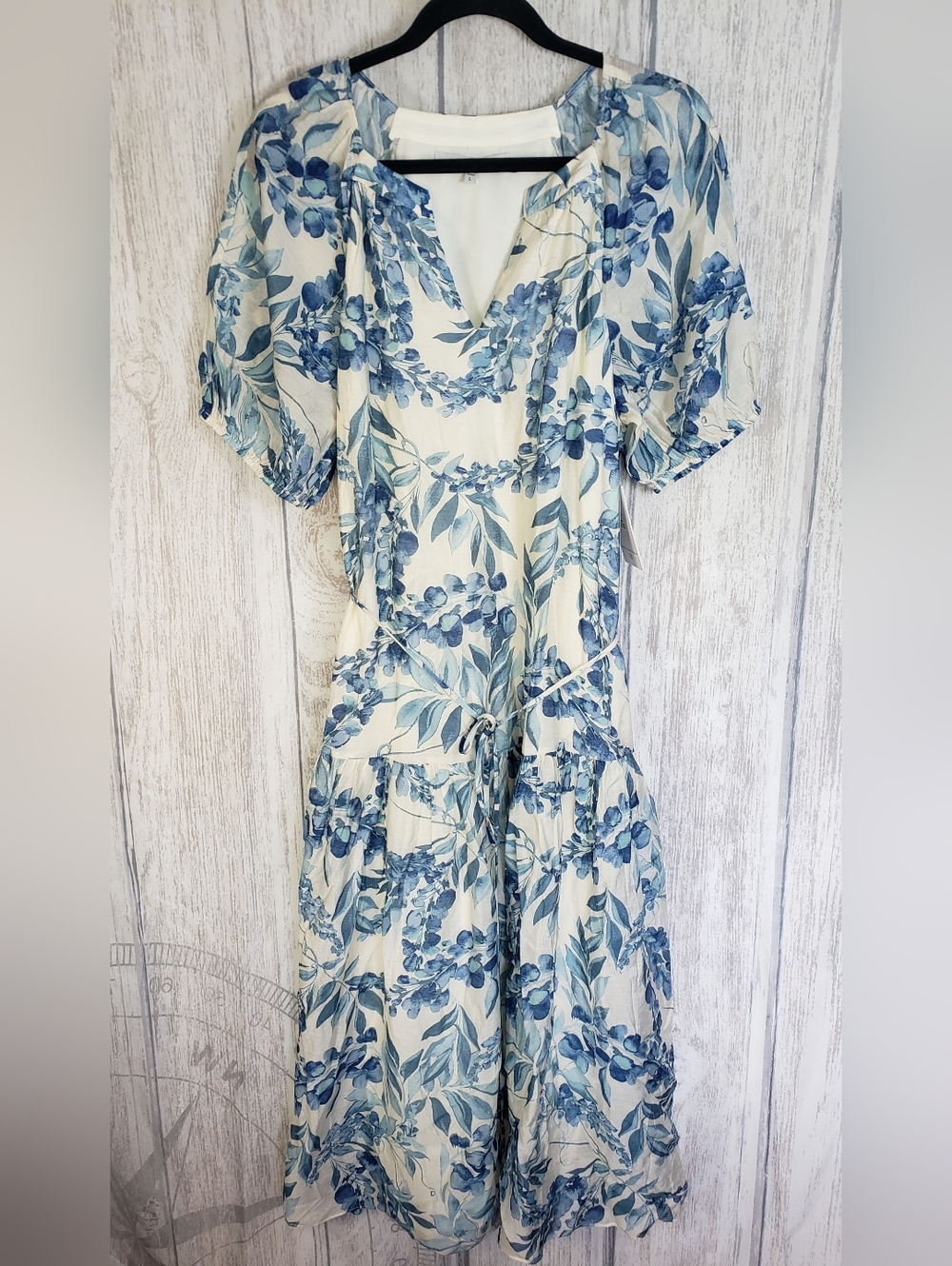 Julia Jordan Blue Floral Midi Dress - Large  Elegant Lined Pockets NWT